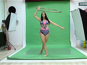 large funbags Nicole on the green screen opening up